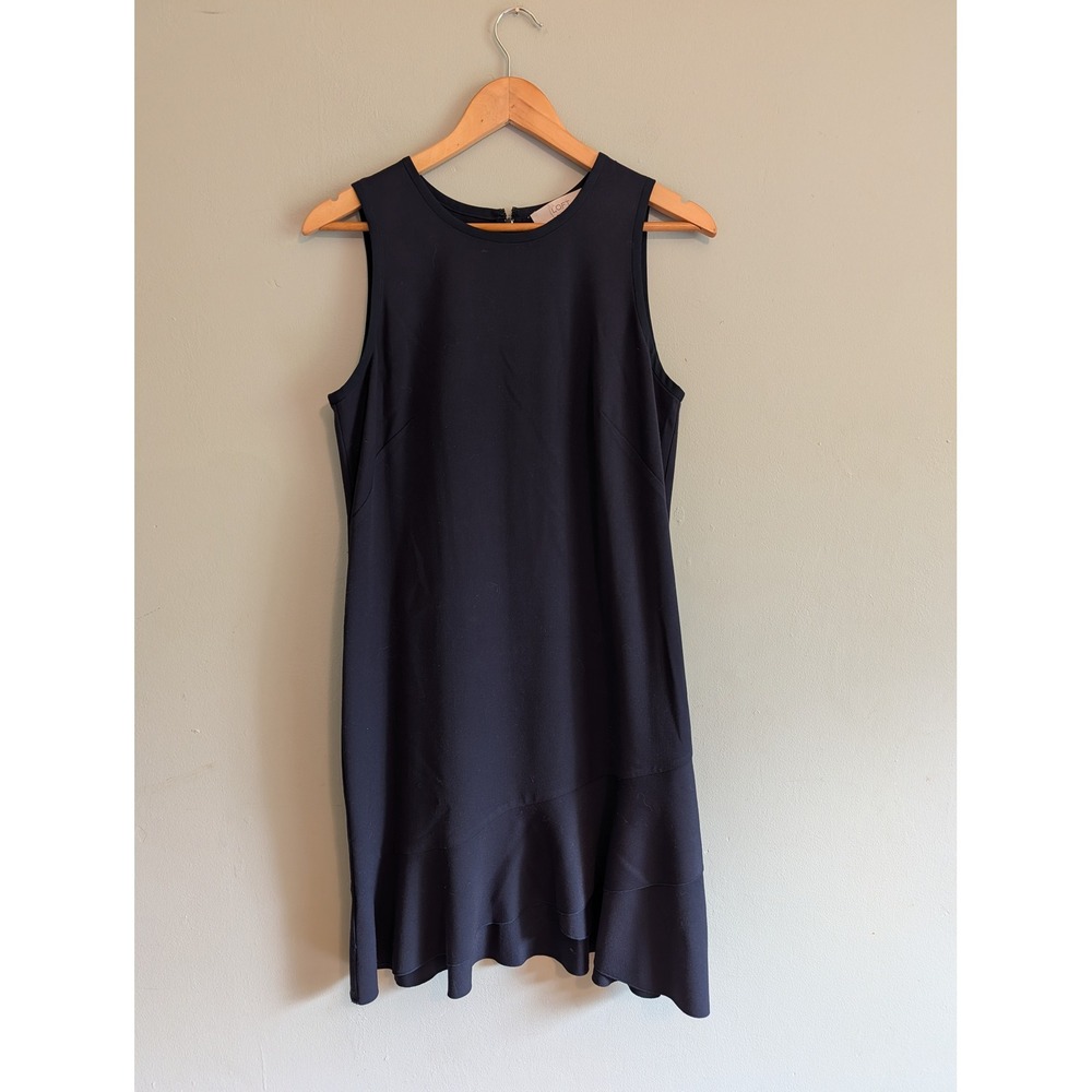 Loft Navy Blue Sleeveless Ruffle Hem Shift Dress Sz 6 Office Career Classic